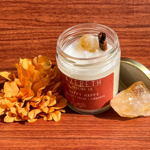 Pumpkin Cream Soy Blend Crystal Candle | Citrine & Cinnamon Stick Vegan Candle - Picture 4 of 4